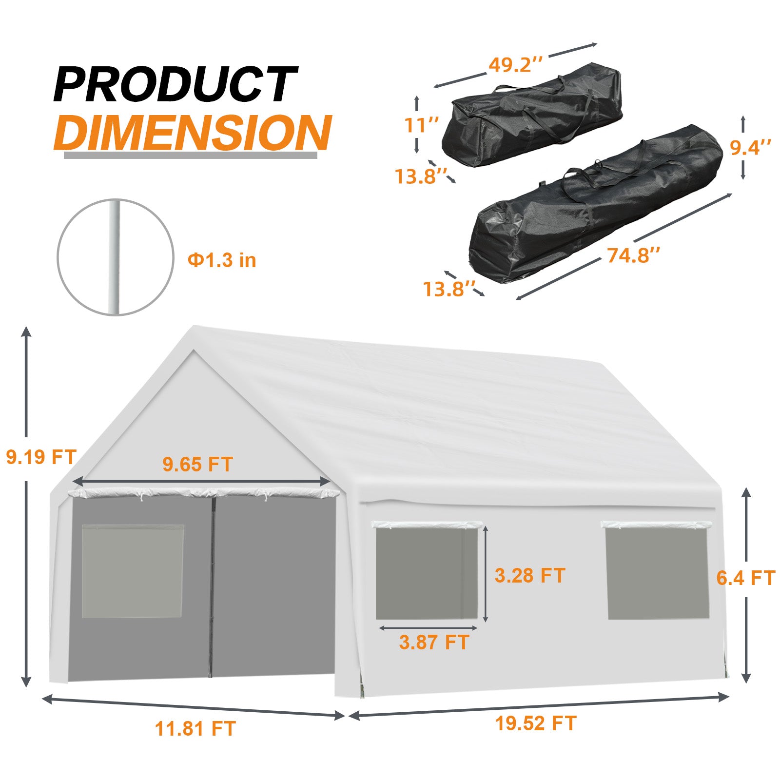 20x10/20x12 ft. Carport Canopy Tent - Portable Garage, Boat Shelter, Party Canopy - Aoodor